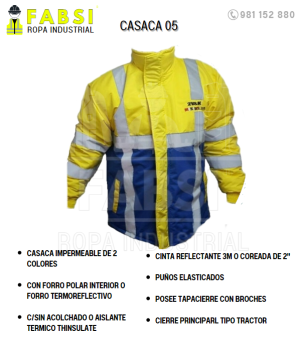 Casaca de trabajo para mina con alta visibilidad