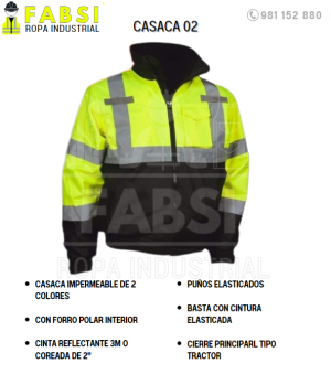 Casaca de trabajo para mina con alta visibilidad