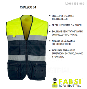 Chaleco de 2 colores Multibolsillos dE DRILL POLIESTER O ALGODON bolsillos de distintos tamaño con fuelle y tipo parche. Argolla metálica en el bolsillo superior. IDEAL PARA TRABAJOS DE SUPERVICION EN CAMPO, COMODO Y FUNCIONAL